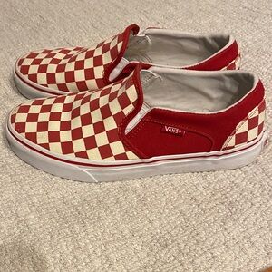 Red Checkerboard Slip On Vans size 8